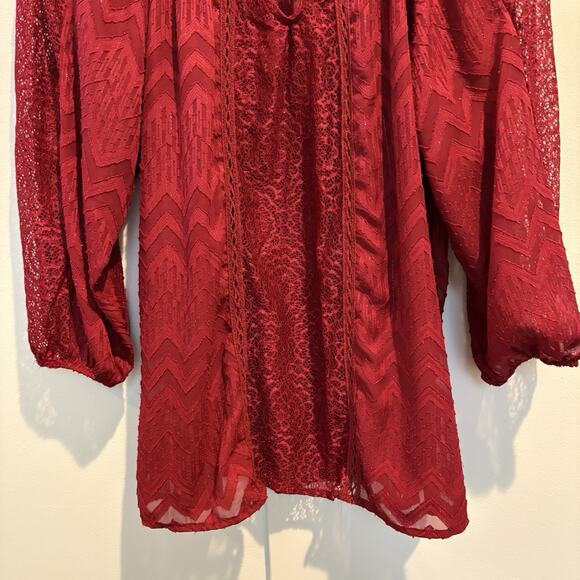 Figueroa & Flower Top Small Red Goth Romantic Dark Romance Boho Metallic Flowy - Picture 4 of 12